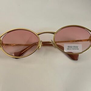 Miu Miu Gold Frame Sunglasses with Pink Lenses 52YS 5AK-06S